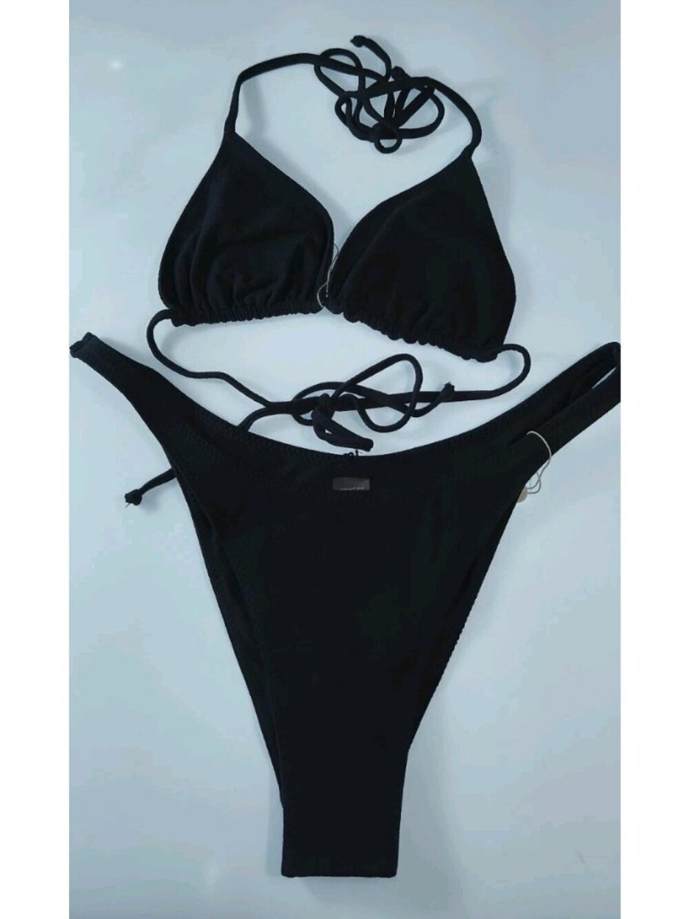 SAME Los Angeles Bikini Set XL Black Faux Suede Triangle Top High Cut NWT